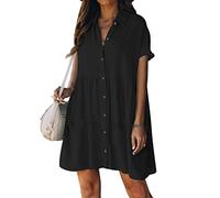 Bsubseach Vestido Corto Camisero de Playa Camisa con Botón Playa Cover ups para Mujere Traje de baño Cubierta Negro S