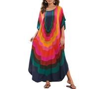 Bsubseach Vestido de playa para mujer, caftán turco, largo, para cubrir el traje de baño, A-colorido Geometría, Talla única