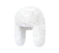 BSYLOO Lujoso sombrero de trampero de piel sintética de visón para damas,Sombrero de invierno simple de color puro para mujer,Sombrero cálido Ushanka peludo, Blanco, S/XL