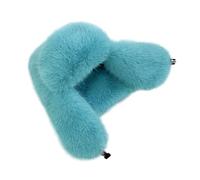 BSYLOO Sombrero de trampero esponjoso para mujer, de pelo largo, de piel sintética, con hebilla, lujoso sombrero cálido de invierno estilo visón, Azur, S-L