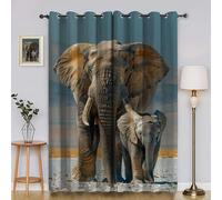 BSYYZQC Cortinas Salon Piedra Cortinas Dormitorio Elefante Cortinas Opacas 2 Piezas, Cortinas Termicas Aislantes Frio y Calor con Ojales 140x180cm