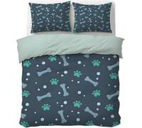 BSYYZQC Funda Nórdica Cama 135 Huesos y Huellas de Patas de Perro Tema de Mascotas con 2 Funda Almohada 50x75 cm y Funda Nordica 220x220 de 100% Microfibra con Cremallera, Suave y Transpirable