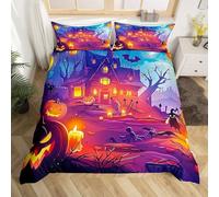 BSYYZQC Funda Nórdica Cama 150 Vela Funda de Edredón 240x220 VíSpera De Todos Los Santos Juego de Funda Nórdica de Microfibra Suave con Cremallera y 2 Fundas de Almohada 50x75