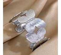 BSZYFQVE Trendy Butterfly Stainless Steel Charm Bracelet for Women Bohemia Gold Color Texture Open Cuff Bangle Boho Summer Jewelry (silvery)