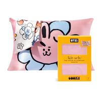 BT21 x Kitsch - Funda de Almohada de satén con Cierre de Cremallera, más Suave Que Las Fundas de Almohada de Seda de Morera, tamaño estándar, 1 Paquete, Fundas de Almohada Suaves para el Cabello,