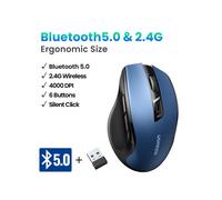 (BT5.0 y 2.4G Azul) Ratón Inalámbrico UGREEN Bluetooth 5.0 Ratón Ergonómico 4000 DPI 6 Botones de Silencio