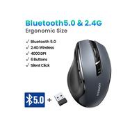 (BT5.0 y 2.4G Negro) Ratón Inalámbrico UGREEN Bluetooth 5.0 Ratón Ergonómico 4000DPI 6 Botones de Silencio