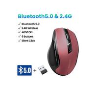 (BT5.0 y 2.4G Rojo) Ratón Inalámbrico UGREEN Bluetooth 5.0 Ratón Ergonómico 4000 DPI 6 Botones de Silencio