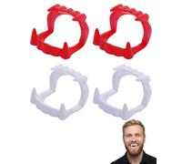 BTACGWP 4 Unidades Dientes de Vampiro y Colmillos Rojo y Blanco | Kit Dental Realista con Ajuste Cómodo | Accesorios Ideales para Disfraces de Halloween, Cosplay Infantil y Fiestas