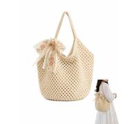 BTACGWP Bolso Playa Mujer, Bolso Tejido Crochet de Hombro en Beige Crema, Tote Grande para Verano con Capacidad Amplia y Estilo Artesanal para la Playa o Piscina