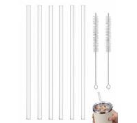 BTACGWP Pack de 6 pajitas de cristal reutilizables + 2 cepillos - Vidrio resistente compatible con Stanley, sin BPA, elimina residuos plásticos para una hidratación natural