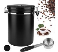 BTBHIHO 2,8 L de granos de café hermético, caja de café al vacío, tarro de café de acero inoxidable sellado con válvula de co2, cuchara medidora e indicador de fecha para té, nueces, cacao, más tiempo