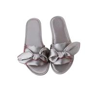 BTCHING Zapatillas novia Zapatillas Para Novios Zapatillas De Fiesta En Casa Pareja Zapatos Planos De Boda Para Mujeres Zapatillas De Regalo Para Mujeres-mujeres Gris Satén-39-40