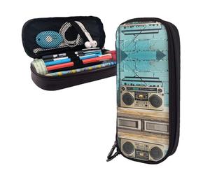 BTCOWZRV Estuche para lápices de gran capacidad, estuche estético para bolígrafos, organizador de papelería de oficina, soporte de cuero, soporte vintage para pared de radio, boombox, bolsas de