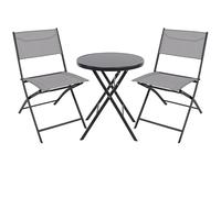 BTEXPERT Juego de muebles de comedor de 3 piezas para patio, mesa de picnic plegable portátil, dos asientos, asa de transporte plegable, color gris para fiestas, caravanas, eventos, camping, al aire