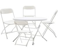 BTEXPERT Tarjeta plegable portátil, mesa redonda de plástico de 32 pulgadas, 4 sillas para adultos, para juegos de mesa, reuniones nocturnas, fiestas, hogar, interiores y exteriores, juego de 5 piezas