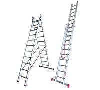 BTF Escalera Combinada de Aluminio 2x10 Peldaños, Escalera de Tijera y Extensible de 4,7m con Barra Estabilizadora | Uso Profesional, Carga Máx. 150kg, Norma EN131. Ref: BTF-EDE8030
