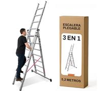 BTF | Escalera de Aluminio 3 Tramos 2,0 MTS, 7 peldaños x Tramo | Escalera Plegable Transformable y Extensible | Altura alcanzable Aprox. 5,5 Metros | Certificada EN131 - Carga 150 kg. BTF-ETTB6720