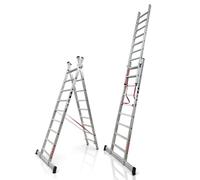 BTF | Escalera Plegable Aluminio Transformable 2 Tramos | Combinada 2 Secciones x 7 Peldaños, Escalera de Tijera y Extensible de Apoyo, Altura Apoyo 3,1m, Tijera 1,9m, Certificada EN131 Uso Doméstico