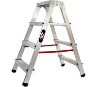 BTF | Escalera Tijera Plegable Doble Cara 4 Peldaños en Aluminio | 4+4 Plataforma H.87 cm | Altura Alcanzable 3,0 Metros | Certificada EN131 Capacidad Carga 150 kg. BTF-DDB04
