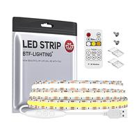 BTF-LIGHTING FCOB CCT USB LED Kit 2M 640LEDs/m COB DC5V IP30 Blanco PCB | Tira LED con mando a distancia RF y 2pc Clips de fijación y tornillos para la decoración del hogar DIY