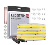 BTF-LIGHTING FCOB COB Blanco Calido 3000K Luz Flexible de Alta Densidad Dimmable LED Strip CRI90 + 10M 528LEDs/m DC24V 14W/M 10mm Ancho FOB LED Strip para Proyectos de Iluminación Interior DIY