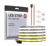 BTF-LIGHTING FCOB COB CCT Tira LED 3000K-6000K CCT Orientable DC24V 5M 640LEDs/m 14W/M 10mm Negro PCB Regulable Flexible Alta Densidad Cinta LED IP66 Impermeable para Decoración Interior(Tira Solo)