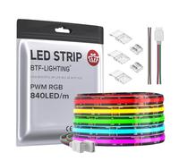 BTF-LIGHTING FCOB COB RGB Tira LED Flexible Alta Densidad DC24V 5M 840LEDs/M 4200LEDs 16W/M 10mm Negro PCB Multicolor Cinta LED IP66 Impermeable para Decoración Interior(Tira Solo)
