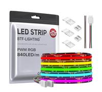 BTF-LIGHTING FCOB COB RGB Tira LED Flexible Alta Densidad DC24V 5M 840LEDs/M 4200LEDs 16W/M 10mm Negro PCB Multicolor Cinta LED IP30 No Impermeable para Decoración Interior(Tira Solo)