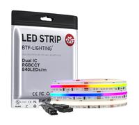 BTF-LIGHTING FCOB COB SPI RGBCCT Tira LED direccionable de doble IC RGB+Blanco Cálido+Blanco Frío Cinta LED Flexible 3M 840LEDs/m 24V IP30 PCB Blanco Efecto Chaser para Decoración DIY(Tira Sólo)