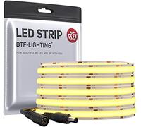 BTF-LIGHTING FCOB COB Tira de LED flexible de alta densidad y uniforme Blanco cálido 3000K 5M 480LEDs DC12V 9W/M CRI 90+ 8mm de ancho Cinta de LED regulable(Sólo Tira LED)