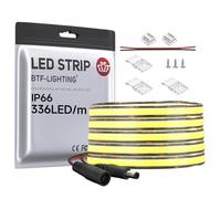 BTF-LIGHTING FCOB COB Tira LED Monocolor Flexible de Alta Densidad Blanco Cálido 3000K DC12V 5M 336LEDs/M 8W/M 8mm Negro PCB Cinta LED Regulable IP66 Impermeable para Decoración Interior(Tira Solo)