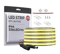 BTF-LIGHTING FCOB COB Tira LED Monocolor Flexible de Alta Densidad Blanco Frío 6000K DC24V 5M 336LEDs/M 8W/M 8mm Negro PCB Cinta LED Regulable IP66 Impermeable para Decoración Interior(Tira Solo)