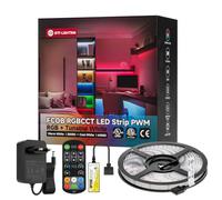 BTF-LIGHTING FCOB COB Tira LED RGBCCT Kit Completo 24V 5m 840LEDs/m | 3000K-6000K Cambio de Color, Alta Densidad Cinta LED Flexible con Controlador SP665E y Fuente de Alimentación