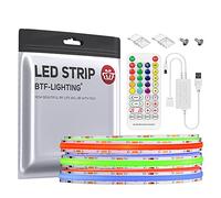 BTF-LIGHTING FCOB RGB USB LED Kit 1M 576leds/m COB Blanco PCB DC5V IP30 | Tira LED con Controlador SP613E-USB y 2pc Clips de fijación y tornillos para la decoración del hogar DIY