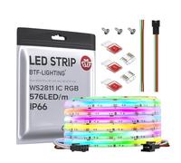 BTF-LIGHTING FCOB RGB WS2811 IC Direccionable Tira LED DC24V 5M 576LEDs/M 16W/M 10mm Blanco PCB Color de Persecución LED Flexible Alta Densidad IP66 Impermeable para Decoración Interior(Sólo Tira)