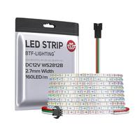 BTF-LIGHTING RGB IC 2.7mm Ancho Tira LED Super Estrecha SMD0807 DC12V 5M 160LEDs/m Direccionable Cinta LED Flexible Color de Ensueño Cuerda Delgada IP30 No Impermeable para Decoración DIY (Sólo Tira)