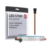 BTF-LIGHTING RGB IC 2.7mm Ancho Tira LED Super Estrecha SMD0807 DC5V 1M 160LEDs Direccionable Cinta LED Flexible Color de Ensueño Cuerda Delgada IP30 No Impermeable para Decoración DIY (Sólo Tira)
