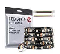 BTF-LIGHTING RGBCCT 5 Colores en 1 5050SMD Tira LED DC12V 5M 60LEDs/m 300LEDs RGB+Blanco Caliente+Blanco Frío PCB Negro IP65 Impermeable para Decoración de Habitación Cocina(Solo Tira)