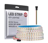 BTF-LIGHTING SMD2020 RGB IC Individualmente Direccionable Tira LED DC5V 5M 160LEDs/m 5mm Ancho Cinta Estrecha Color de Ensueño Cuerda Delgada IP30 No-impermeable para Decoración DIY (Sólo Tira)