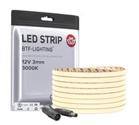 BTF-LIGHTING Ultra Fina 3mm FCOB COB Tira LED Certificado CE 3000K Blanco Cálido 5M 12V 400LEDs/m Luz Uniforme Sin Puntos CRI>90 Para Iluminación de Cocina Bajo Mueble, Dormitorio, Armario, Estantería