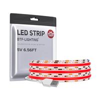 BTF-LIGHTING USB FCOB COB Roja Tira LED 2M 640LEDs Alta Densidad 5V Flexible Cinta LED Ultra Brillante CRI90+ para Retroiluminación TV Sala de Estar, Cocina, PC Gaming, Decoración DIY(Sin Dimmer)