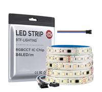 BTF-LIGHTING WS2805 RGBCCT IC Tira LED 5050SMD direccionable de doble señal LED Cinta 5M 84LEDs/M DC24V Flexible Chasing Light Dream Color Blanco PCB IP65 para la Decoración de DIY (Tira Sólo)