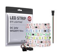 BTF-LIGHTING WS2811 DC24V 32FT 10M direccionable Tira de LED RGB 600 LED 100 píxeles Color a todo PCB blanco IP30 no impermeable Funciona con Arduino/Frambuesa/etc. Prevenir la caída de voltaje