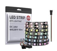 BTF-LIGHTING WS2811 DC24V 32FT 10M direccionable Tira de LED RGB 600 LED 100 píxeles Color a todo PCB negro IP30 no impermeable Funciona con Arduino/Frambuesa/etc. Prevenir la caída de voltaje