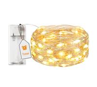 btfarm 1 Paquete Guirnalda Luces Pilas con Temporizador, 2M 20 LED Guirnalda Luces Interior, Alambre Cobre Impermeable Cadena, Decoración de Habitacion Navidad Exterior Jardin-Blanco Cálido