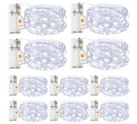 btfarm 10 Paquete Luces Led Pilas con Temporizador, 2M 20LED Cadena de Guirnalda Luces, Alambre Cobre Impermeable Luces de Hadas, Decoración de Interior Navidad Arbol Boda Habitacion, Blanco Frío