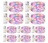 btfarm 10 Paquete Luces Led Pilas con Temporizador, 2M 20LED Cadena de Guirnalda Luces, Alambre Cobre Impermeable Luces de Hadas, Decoración de Interior Navidad Arbol Boda Habitacion, Multicolor