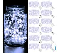 btfarm 12 Piezas de Mini Luces LED con Batería, 2M 20LED 3 Modos de Luces Decorativas con Batería, IP65 Impermeable Cadena de Luces Luminosas DIY para Exteriores Interiores Navidad Bodas - Blanco Frío