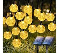 btfarm 2 Paquete 10M Guirnaldas Luces Exterior Solar, 30LED Luces Solares Led Exterior Jardin, 8 Modos Impermeable Cadena de Guirnalda Solar Cristal, Terraza, Patio, Fiesta, Navidad, Blanco Cálido